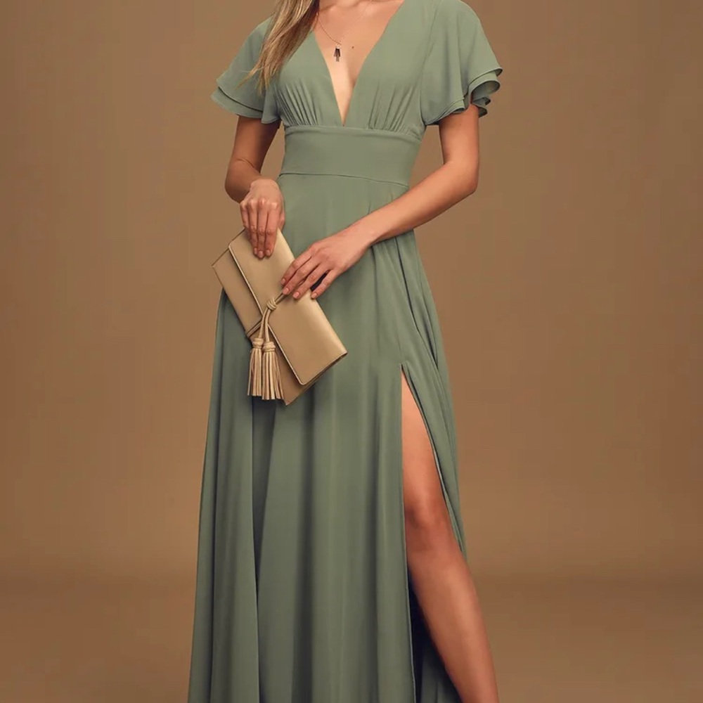 Lulu promise of love sage brush flutter sleeve maxi dress